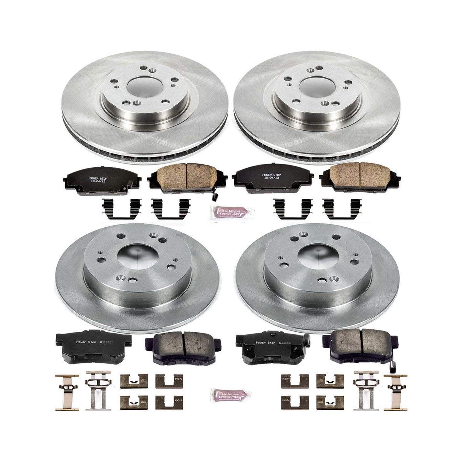 Power Stop Front and Rear Stock Replacement Brake Pad and Rotor Kit KOE2440 Fits 2008 Honda Civic