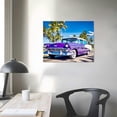 thumbnail image 3 of JEUXUS Wall Art American Classic Car on The Beach Cayo Jutias Canvas Prints Picture Decor Vintage Car Poster Print Stretched and Framed Ready to Hang for Boys Room 20x16 inch, 3 of 4