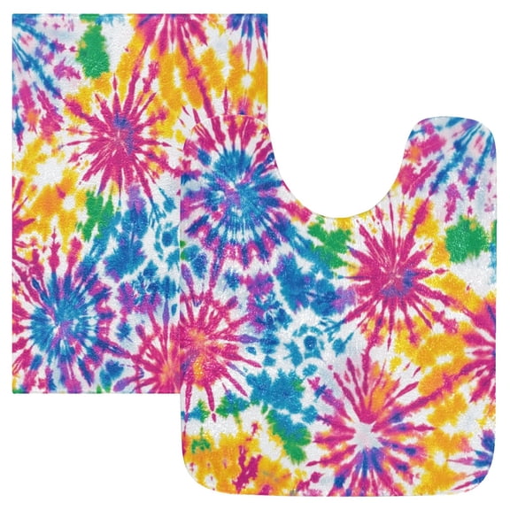 2 Piece Soft Bathroom Rug Set Tie-dye Pattern Bath Mat and U-Shaped Toilet Contour Rug (16"x24" 20"x24")