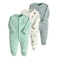 thumbnail image 2 of 3pcs/1 Set Baby Boys' Sleep and Play Pjs Three Piece Cotton One-Piece Zip Front Romper Jumpsuit Footies Pajamas,Green,9-12 Months, 2 of 4