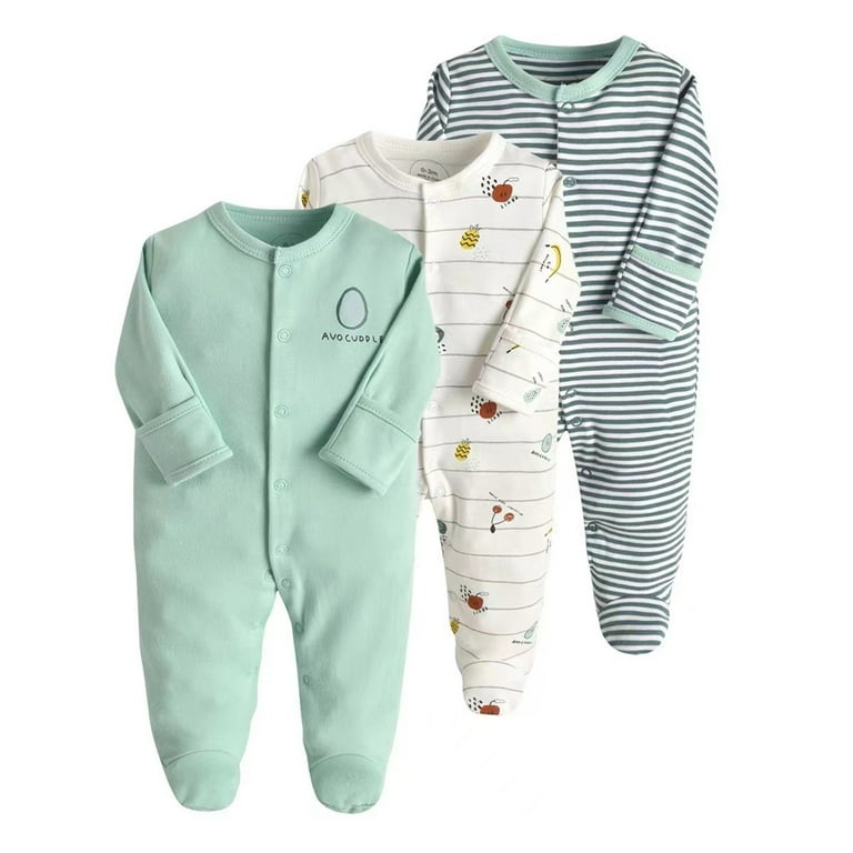 MEZZALL Baby Footie Pajama with Mitten Cuffs, Double Zipper Cotton