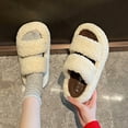 thumbnail image 6 of Gamivast Women's Slippers Fuzzy Open Toe Indoor Cozy Memory Foam Slip-on House Slides Shoes Warm Winter Platformed Chunky 2 Bands Slipper with Fleece Lining and Rubber Sole, 6 of 6