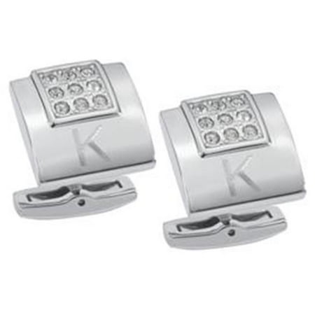 Visol VCUFF703 Grandeur Crystal Brushed Stainless Steel Cufflinks