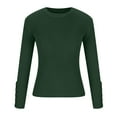 thumbnail image 3 of WCMZJ Womens Long Sleeve Stretch Crewneck Ribbed T-Shirt Slim Fit Casual Basic Tops Button Decor Fall Shirts Green XL, 3 of 7