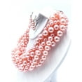 thumbnail image 2 of Clip on silver chain shiny pink pearl braided necklace and earring set, 2 of 4