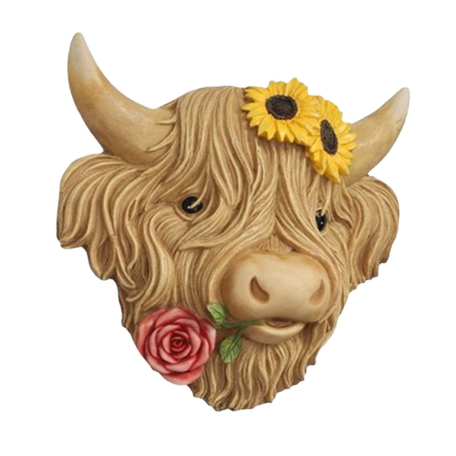Highland Cow Head Wall Decor Sculpture Ornament Resin Build for Garden Balcony Entryway and Home