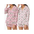 thumbnail image 2 of Hirigin Store Women's 2 Piece Lounge Set Long Sleeve Lapel Bow Monkey Print Button Up Tops Shorts Sleepwear Sets, 2 of 7