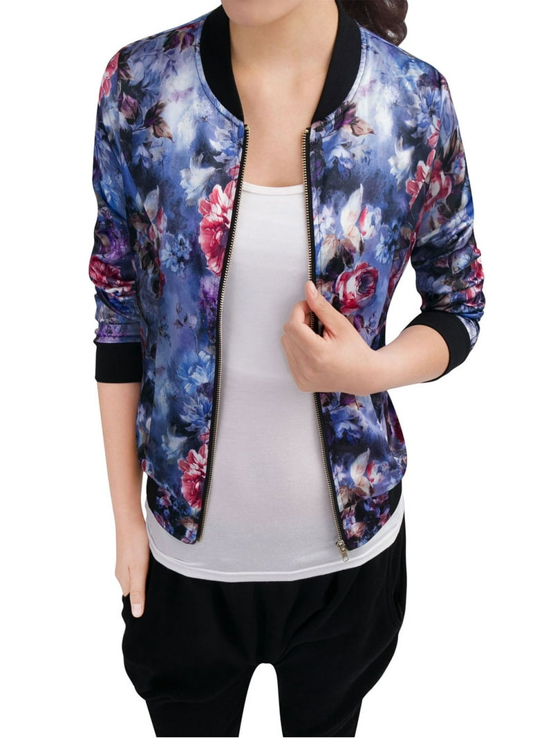 Women's Long Sleeve Zip Up Floral Casual Jacket (Size / 16) - Walmart.com