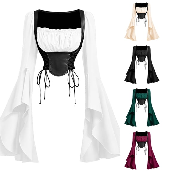 Bell Sleeve Tops for Women Corset Top Medieval Costume Halloween Cosplay Halloween Costumes for Women, Size XL