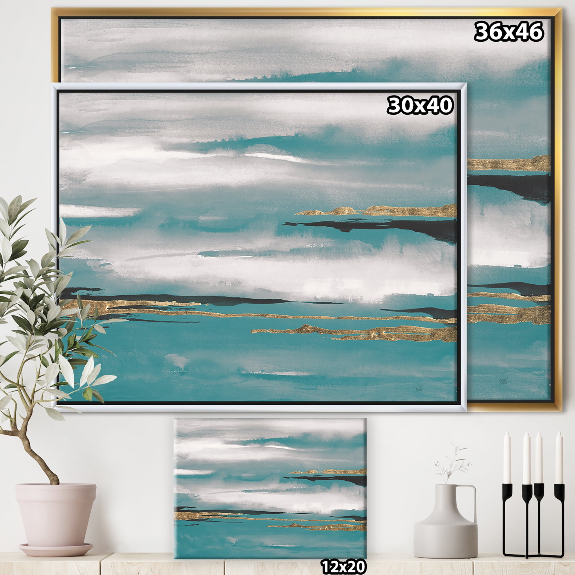 Designart ' Glam Teal Watercolor II ' Modern & Contemporary Framed Canvas