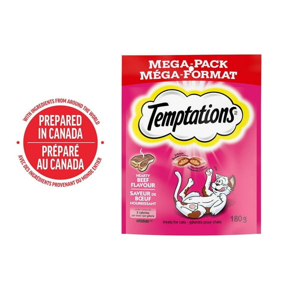 Gâteries pour chats Temptations saveur de bœuf nourrissant, tendres à l'intérieur, croquantes à l'extérieur 180 g