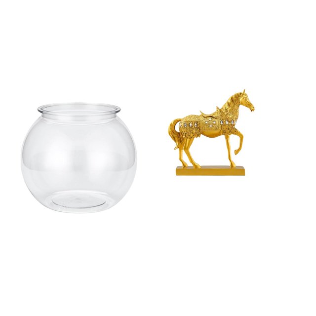 Acuario de escritorio,Pecera pequeña transparente,pecera,jarrón,mesa,Estatuas de caballos,Estatuas de caballos Figura de caballo Figura de caballo,Escultura de caballo Adornos de caballo