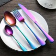 thumbnail image 1 of 1 Set Colorful Romantic Dinner Set Rainbow Flatware Set Wedding Travel Set Stainless Steel Dinner Knife Fork Soup s Set, 1 of 4