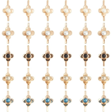 30 Sets Bag Decorative Buckle Clip 5 Colors Flower Shaped Purse Decoration Clasp Buckle Shoes Sweater Pearl Button for Leather Belt Crafts Clothes Wedding Dress DIY Project