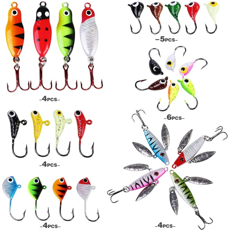 Sougayilang Ice Fishing Jigs with Treble Hook Jig Heads Fishing Lures for  Walleye Winter ice Jigging