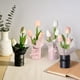thumbnail image 1 of Decoración de plantas en maceta con flores artificiales simuladas de tulipanes – Arreglo de tulipanes en PU Negro Rosa Blanco, 10,24 pulgadas, adorno de oficina en casa sin mantenimiento, 1 of 6
