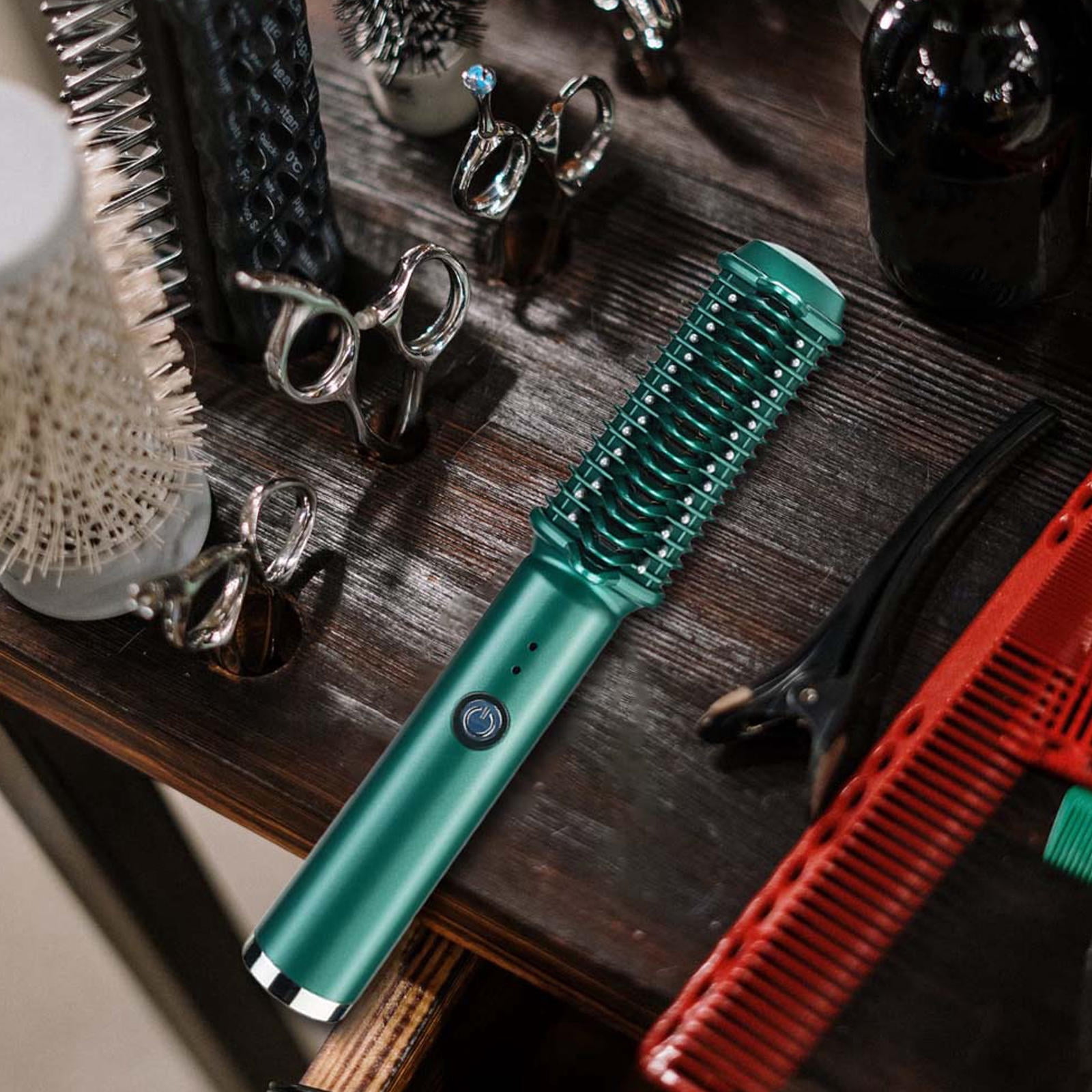 WEUVEB 1Set Green Hair Styling Device Portable Hair Straightener Curling Tool with Smooth Anti-Scald Teeth