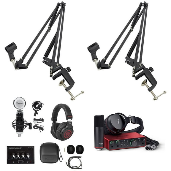 2-Person Podcast Recording Kit w/Scarlett 2i2 Studio 4th Gen Interface Boom Arms