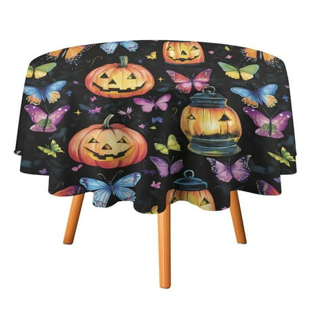 

JINGDS Whimsical Pumpkin Lantern Butterflies-2 Round Table Cloth Halloween Tablecloth Thanksgiving Day Table Cloth Round Cover Circle Tablecloth for Halloween Thanksgiving Fall Party