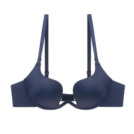 

Fsqjgq Women Deep V-Neck Bra Traceless Seamless Underwear Top Push up Bra Wireless Beauty Back Lingerie Adjustable Strap Top Blue 70C