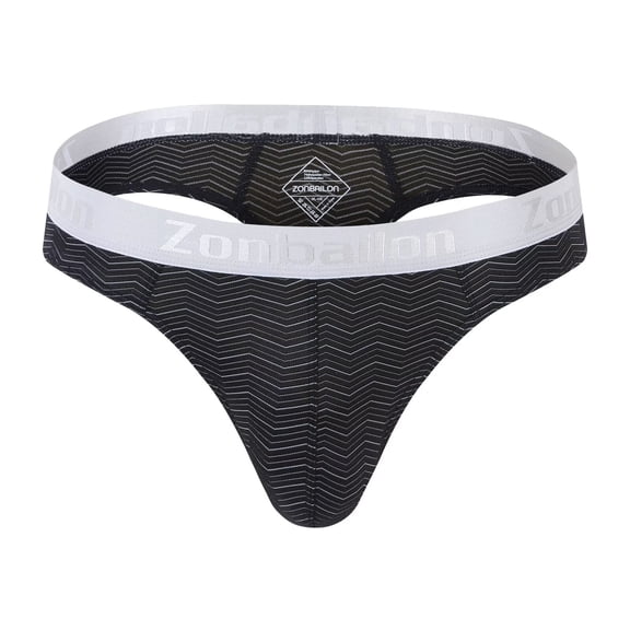 TANBOM Men's Striped T-Back Thong Bulge Pouch Soft Breathable Tagless Design Comfortable G-Strings Black M