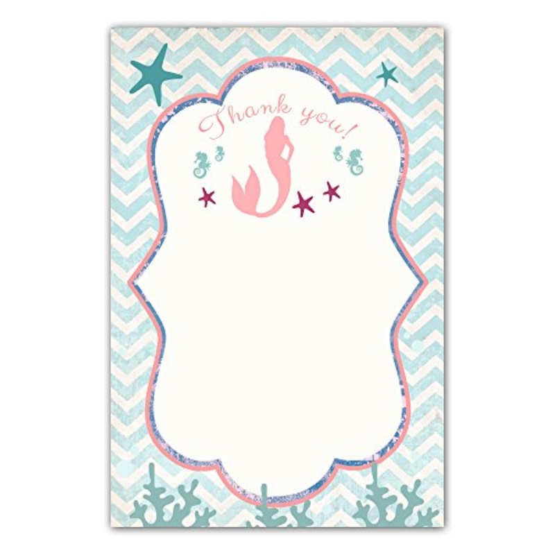 Pack of 10 Mermaid Fill in the Blank Thank You Notes