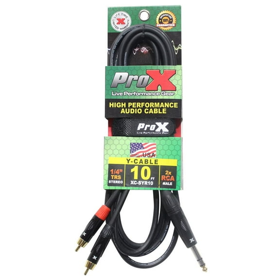 ProX XC-SYR10 10' 1/4" TRS-M Stereo to Dual RCA-M Unbalanced High Performance Audio Cable