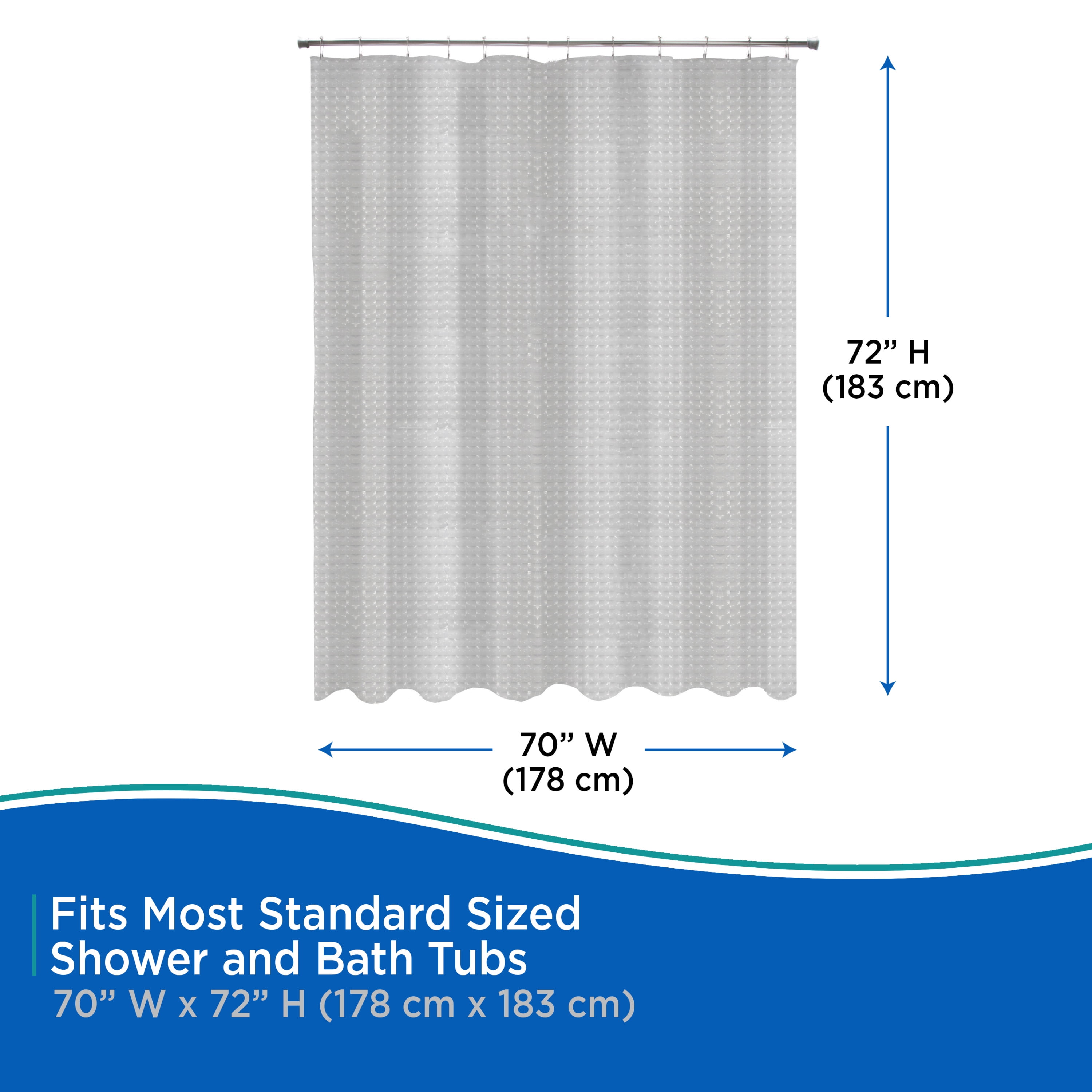 Kenney Medium Weight Embossed PEVA Shower Curtain Liner, 70" W x 72" H, Smoke