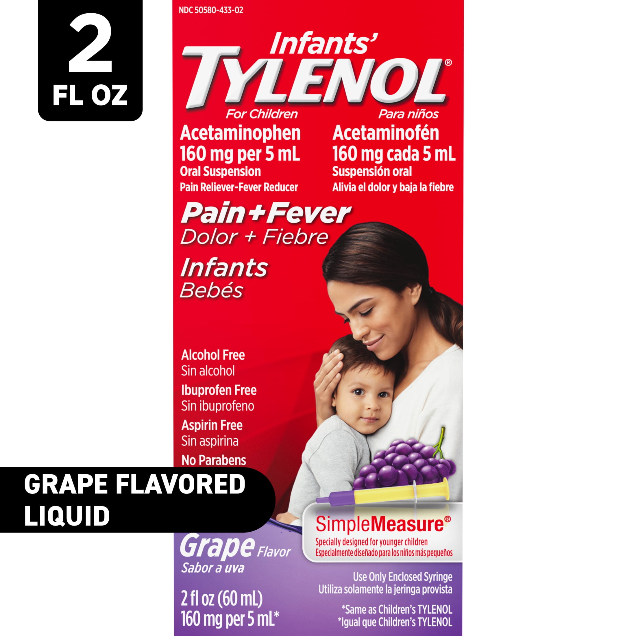 (6 pack) Infants' Tylenol Acetaminophen Liquid Medicine, Grape Flavor, 2 fl. oz
