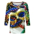 thumbnail image 4 of Jsaierl Mardi Gras Shirts for Women 3/4 Sleeve Mask Graphic Blouse Carnival Themed Tees Party 3D Print Tops Funny Gifts Parade Tshirt, 4 of 5