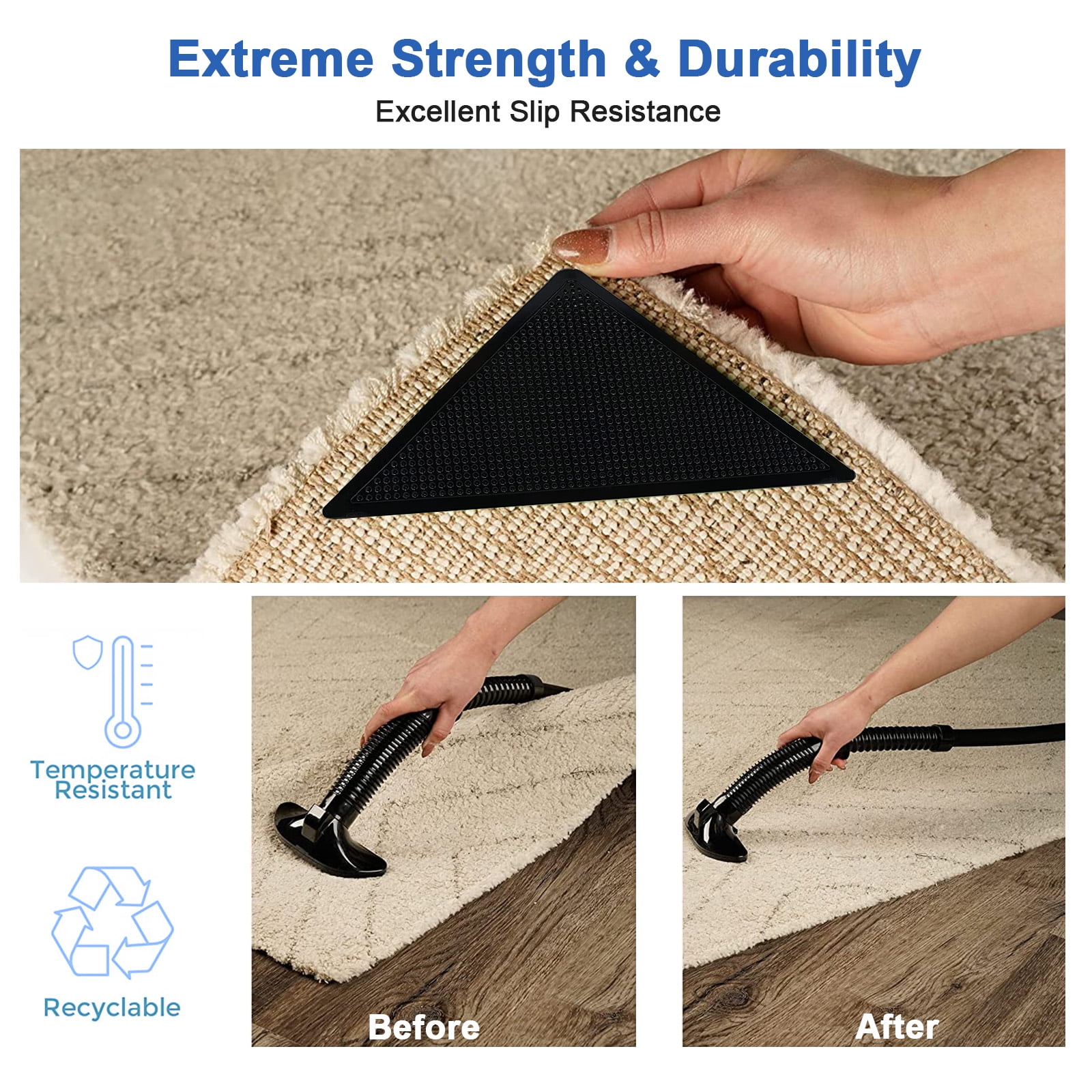 8 Pcs 10x10cm Reusable Carpet Grippers, Non-Slip Grippers for