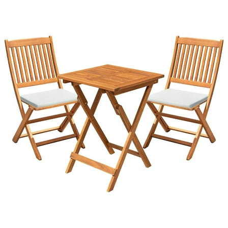 Exlonjet Patio Set 3 Piece Acacia Wood Folding Bistro Set Outdoor Square Table and Chairs Balcony Furniture for Porch, Lawn, Backyard (Natural)