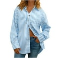 thumbnail image 3 of ZQUUVOU Women's T-Shirt Striped Button Down Long Sleeve with Pocket Blue (S), 3 of 7