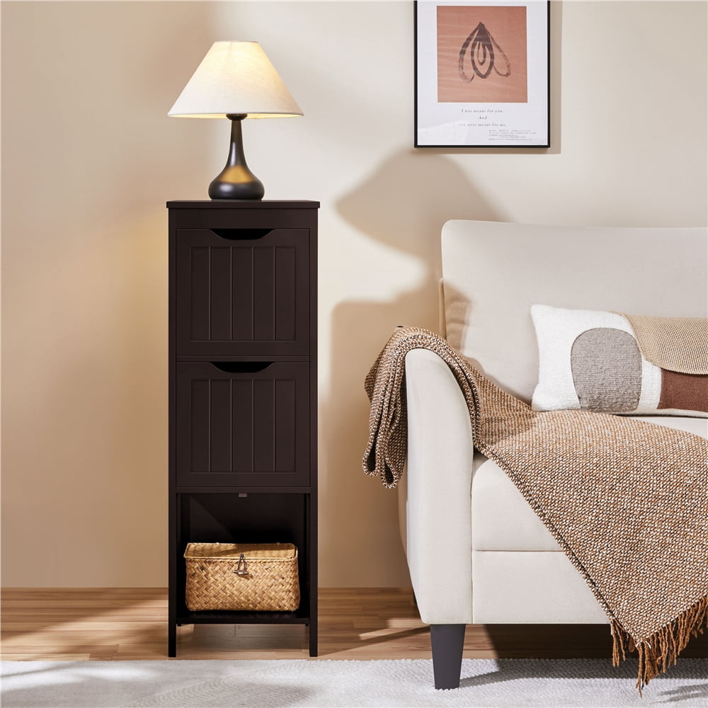 Yaheetech Bathroom Floor Cabinet with 2 Drawers, Free-Standing Side Storage Organizer with 1 Shelf, Wooden Multifunctional Rack Stand, Espresso