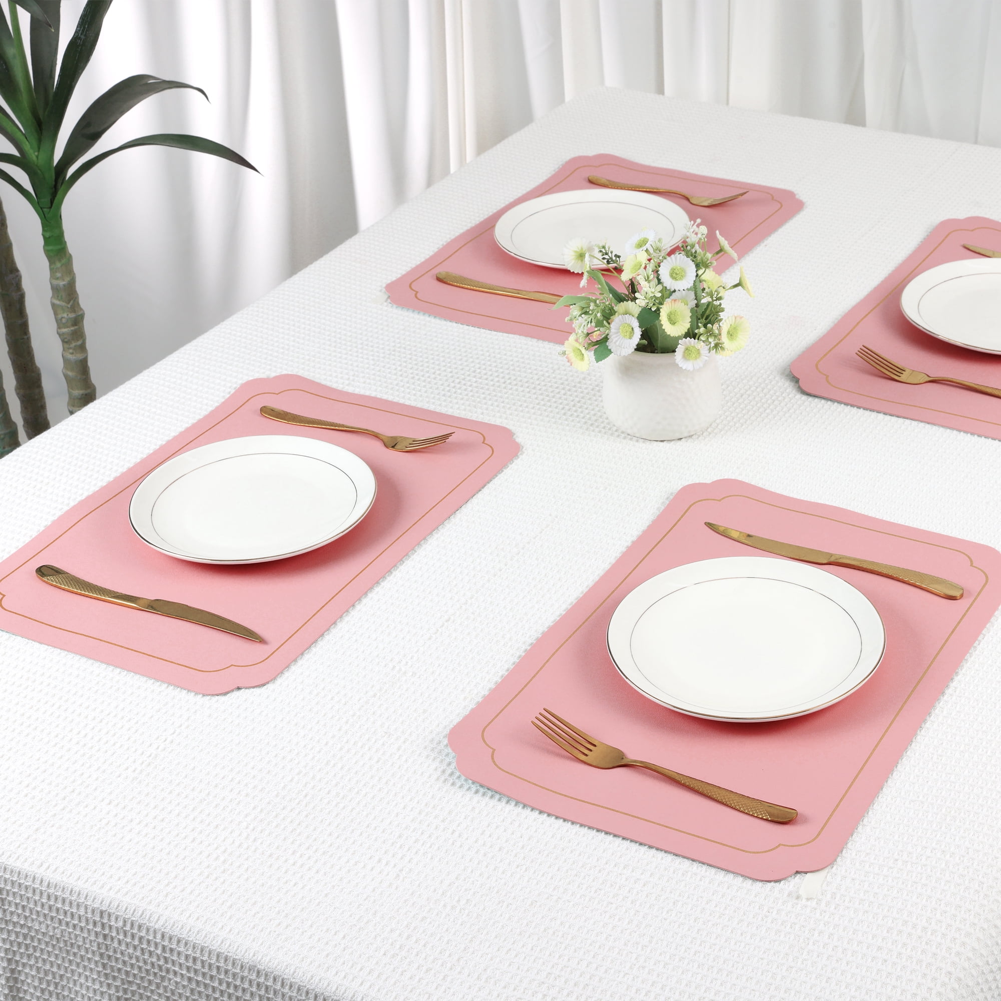 Unique Bargains Placemats Leather Placemats for Kitchen Dining Table Pink Blue 18x12in