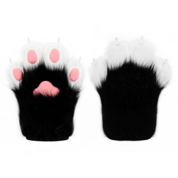 Soft and Cozy Plush Cat Claw Gloves - Perfect Fursuit Animal Fox Paws Mittens for Adults - C Accessories