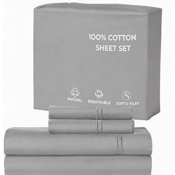 Queen Size 500 Thread Count Cotton Sateen Sheet Set Grey 18 Inch Deep Pocket