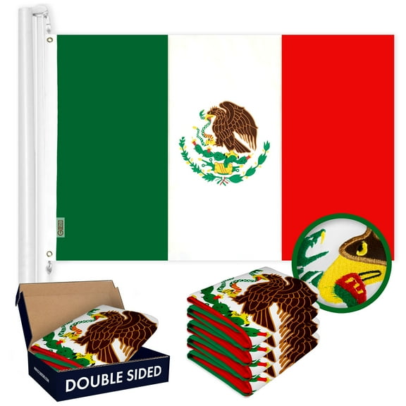 G128 5 Pack: Mexico Mexican Flag | 2.5x4 Ft | Double ToughWeave Series Double Sided Embroidered 210D Polyester | Country Flag, Embroidered Design, Indoor/Outdoor, Brass Grommets, Heavy Duty, 3-ply