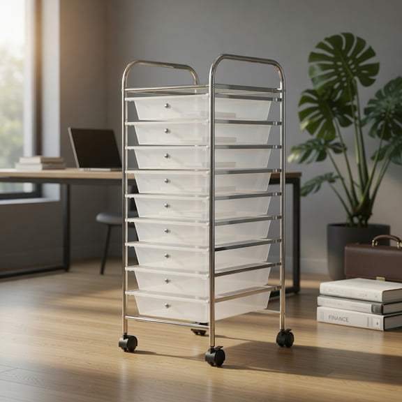 GVN 10 Drawer Rolling Storage Cart Organizer with 4 Universal Casters-Clear, Rolling Storage Cart, Multipurpose Organizer Cart for Home, Office, School