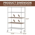 thumbnail image 3 of 5-Tier Metal Storage Shelving Unit, Adjustable Storage Rack Display Shelves,  Steel Wire Shelf on Wheels,  and Home Use, 48”W x 24”D x 72”H, 1500 LBS Capacity, 3 of 15