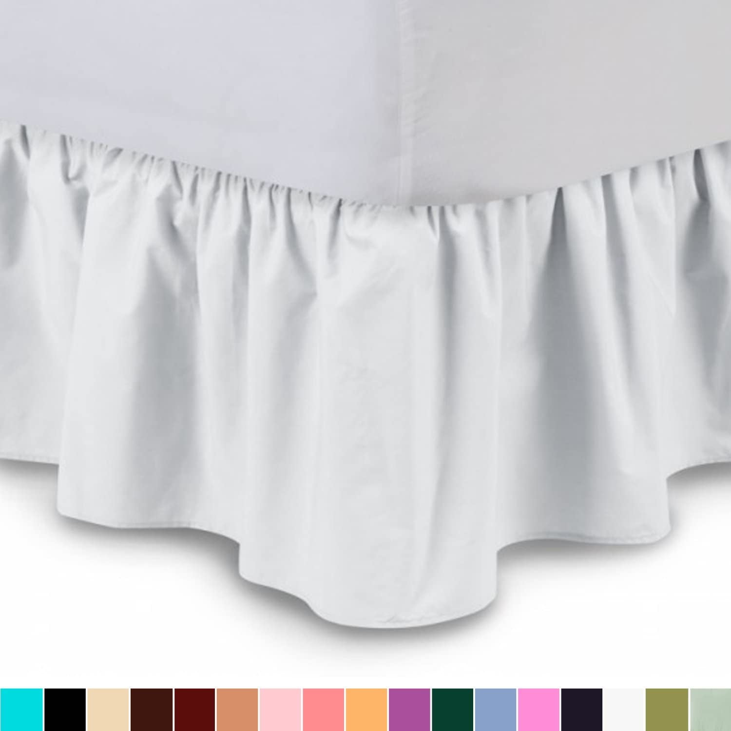 Ruffled Bedskirt (Cal King, White) 18 Inch Bed Skirt with Platform