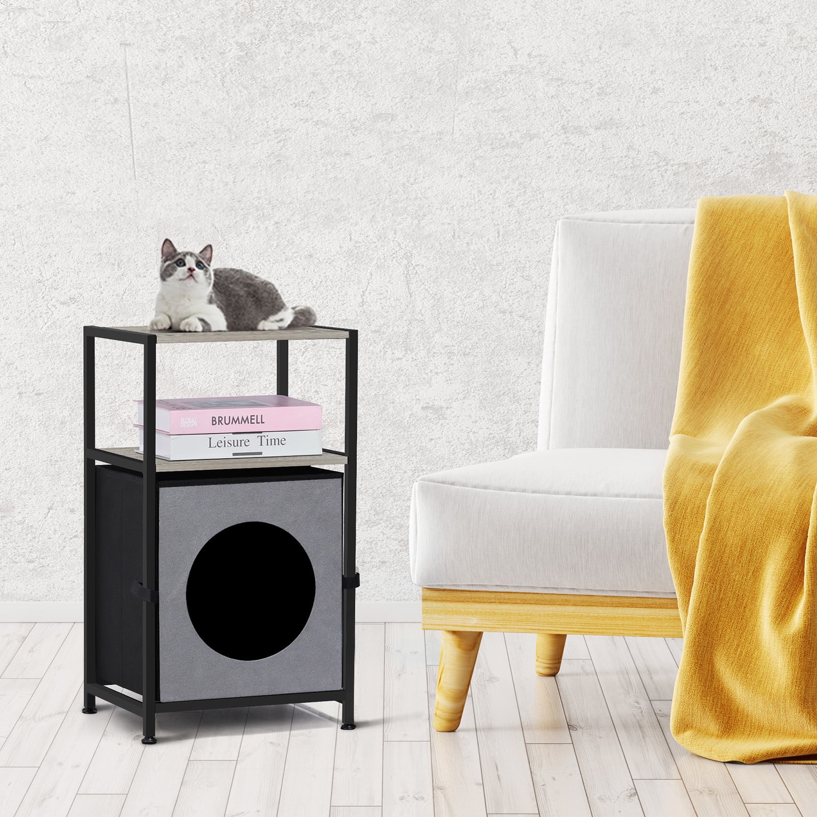 Nightstand with Cat Litter Gray
