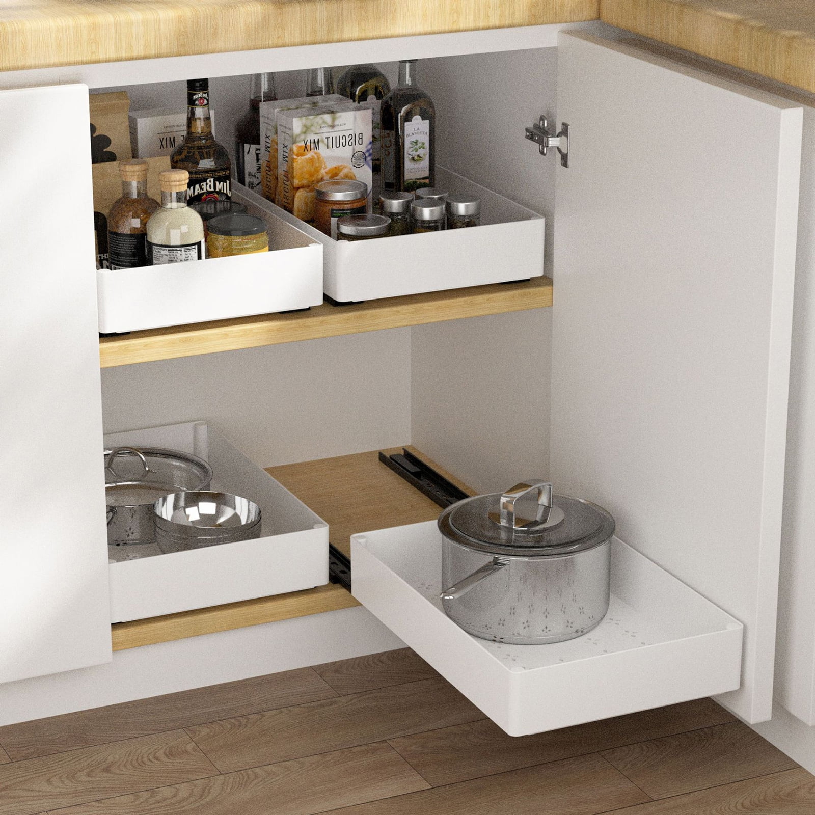 Stackable Slide Out Cabinet Baskets Sturdy Kitchen Dishes Storage Drawer Organizers Practical Pull Out Holder Rack