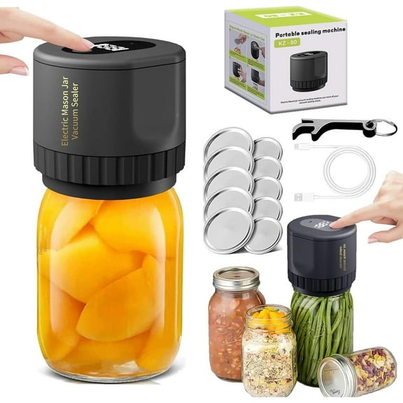 Mason Jar Vacuum Sealer Kit, Electric Jars Vacuum Sealer with Canning Attachment - Handheld Vacuum Sealing Containers - Fits Wide & Regular Mouth Mason Lids - Compatible with Food Saver Storage