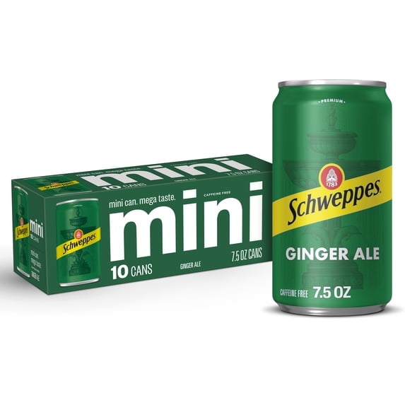 Schweppes Caffeine Free Ginger Ale Soda Pop, Crisp & Refreshing Soft Drink, 7.5 fl oz Mini Cans, 10 Pack