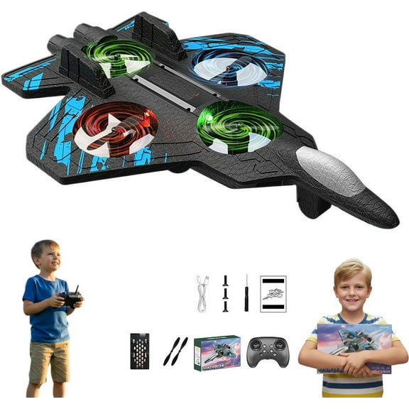 Skyriders Rc Jet, Rc Stunt Fighter Jet Toy for Kids with 360° Flips & LED Lights, Christmas Remote Control Helicopter, Foam Remote Control Airplane (Blue   1 Battery)Q