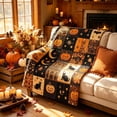 thumbnail image 3 of Vintage Halloween Pumpkin Flannel Quilted Throw Blanket, 60*80in, Cozy Festive Home Textile, Decorative Soft Cover, Ideal Ornament for Living Room Sofa Indoor Holiday Atmosphere Layout, 3 of 8