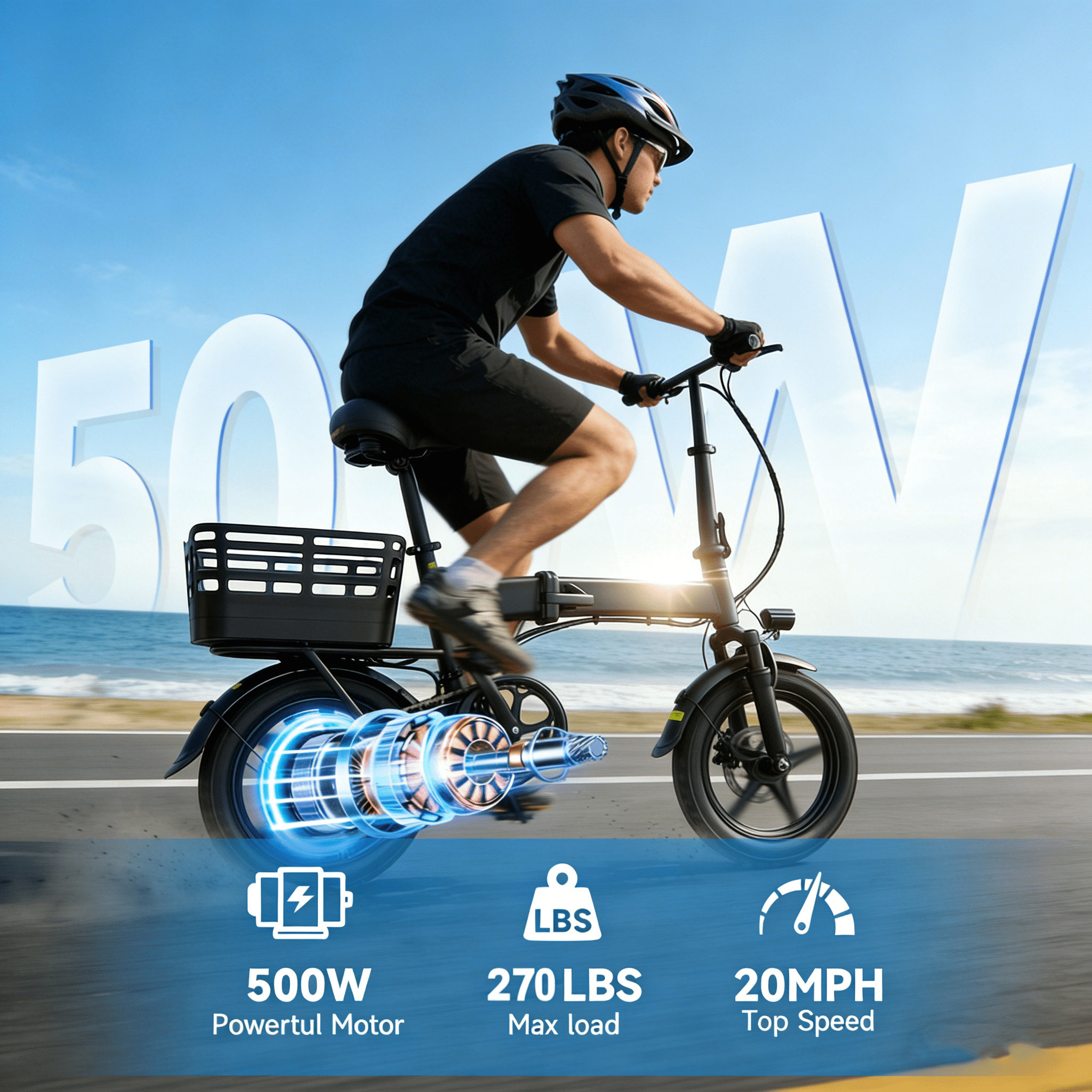 14" Folding Electric Bicycles with 500W Peak Motor,35 Miles 20MPH 432WH Integrated Battery ,Ebike for Adults with Basket,UL2849