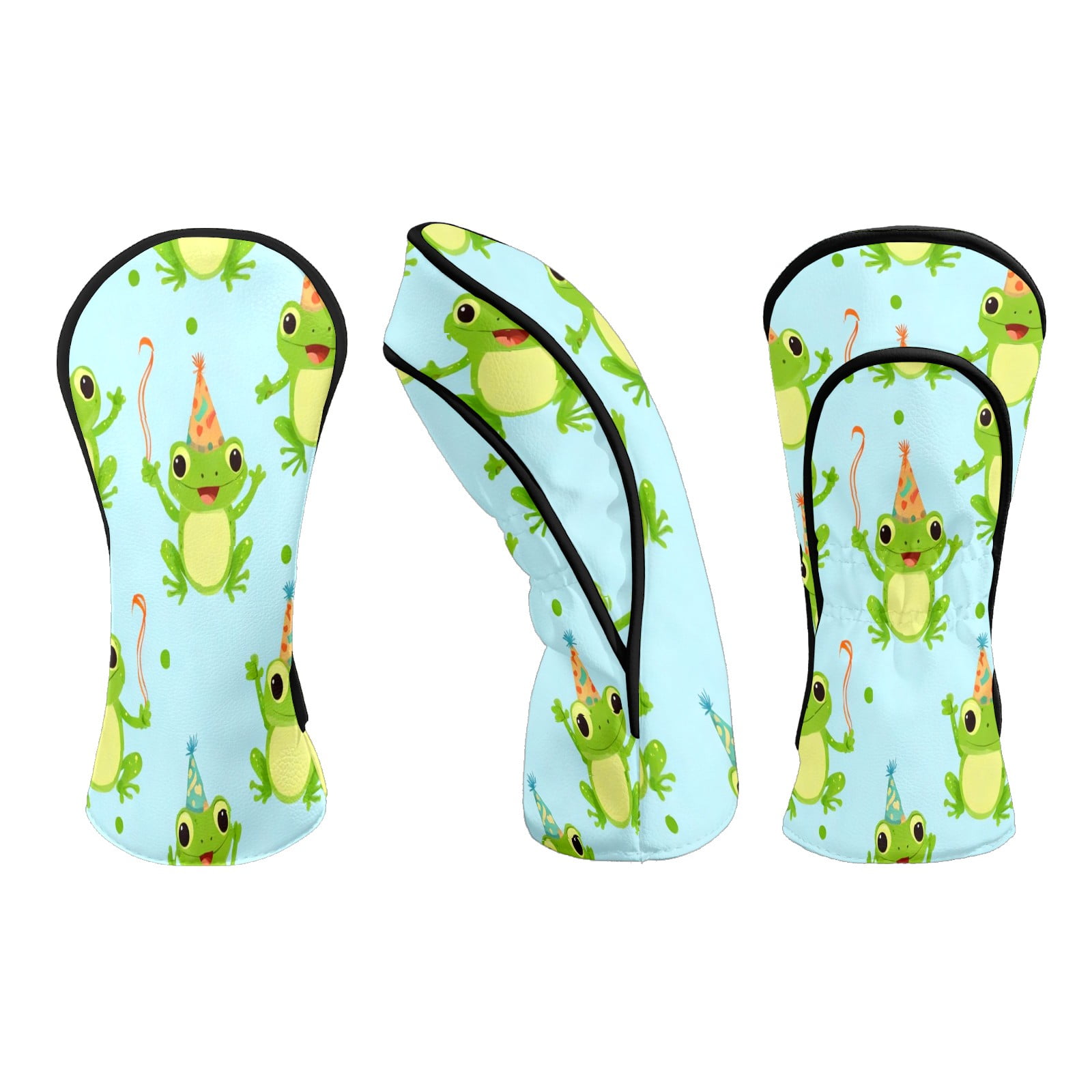 Golf Head Covers for Woods and Driver Waterproof Leather Golf Club Head Covers for Women Men Golf Driver Fairway Wood Headcover Party Hat Frog Seamless Pattern