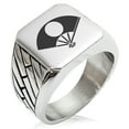 thumbnail image 1 of Stainless Steel Satake Samurai Crest Geometric Pattern Biker Style Polished Ring, 1 of 1